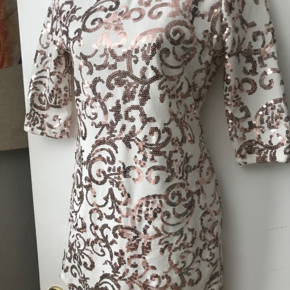 White Dress with Rose Gold Sequine Print - Picture 2 of 3